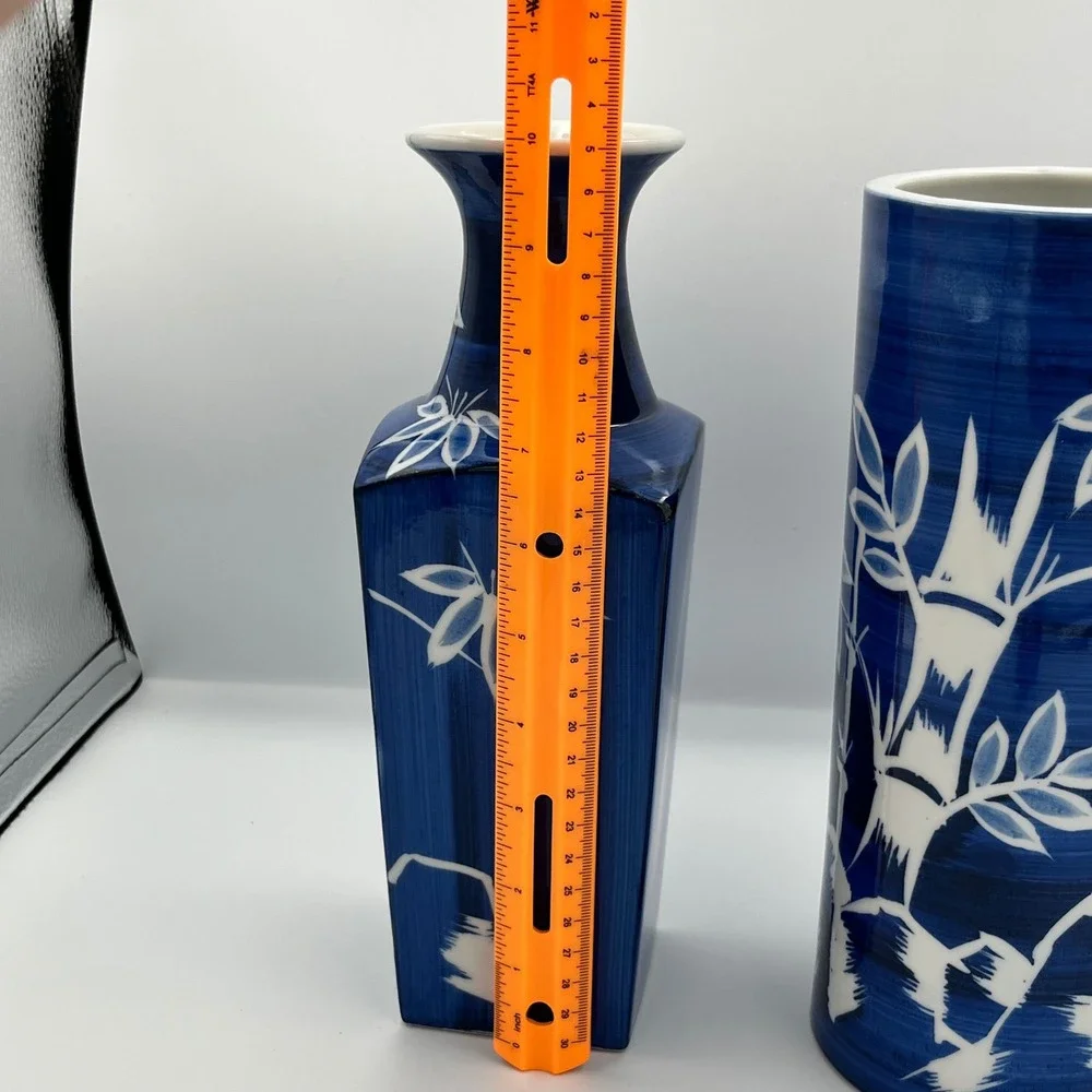 Trimont‎ Ware Blue & White Porcelain Vases Set Bamboo Design Decorative